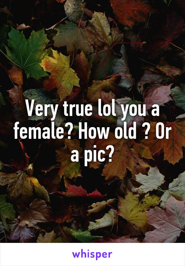 Very true lol you a female? How old ? Or a pic?