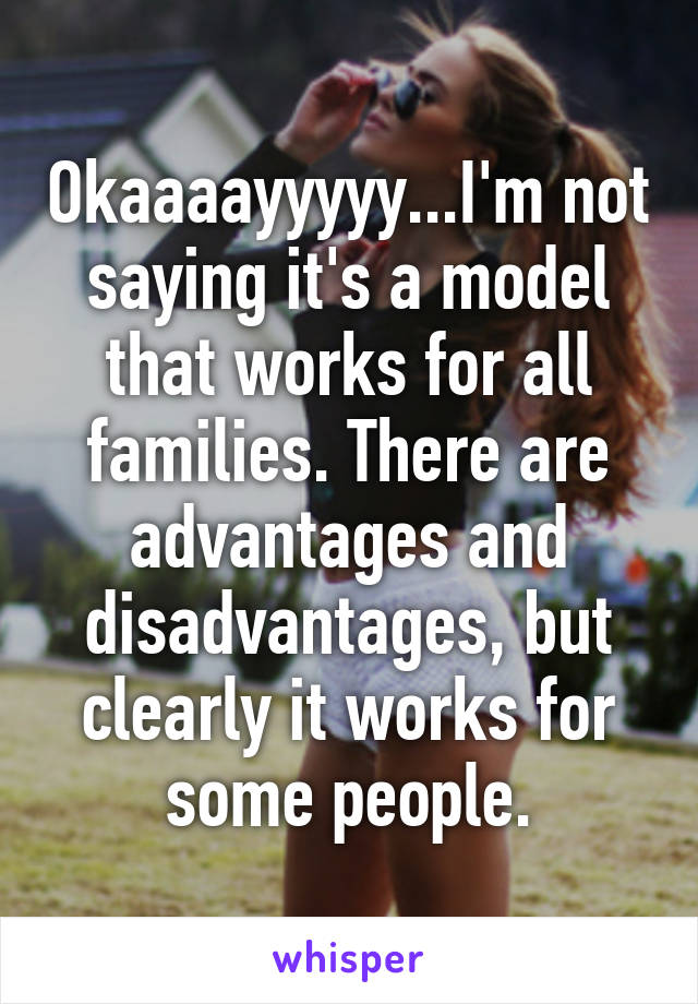 Okaaaayyyyy...I'm not saying it's a model that works for all families. There are advantages and disadvantages, but clearly it works for some people.