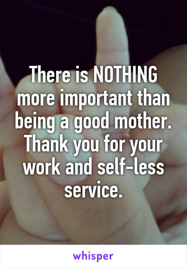 There is NOTHING more important than being a good mother. Thank you for your work and self-less service.