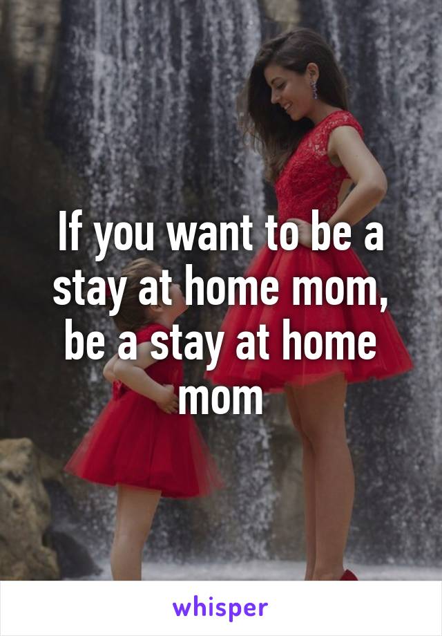 If you want to be a stay at home mom, be a stay at home mom