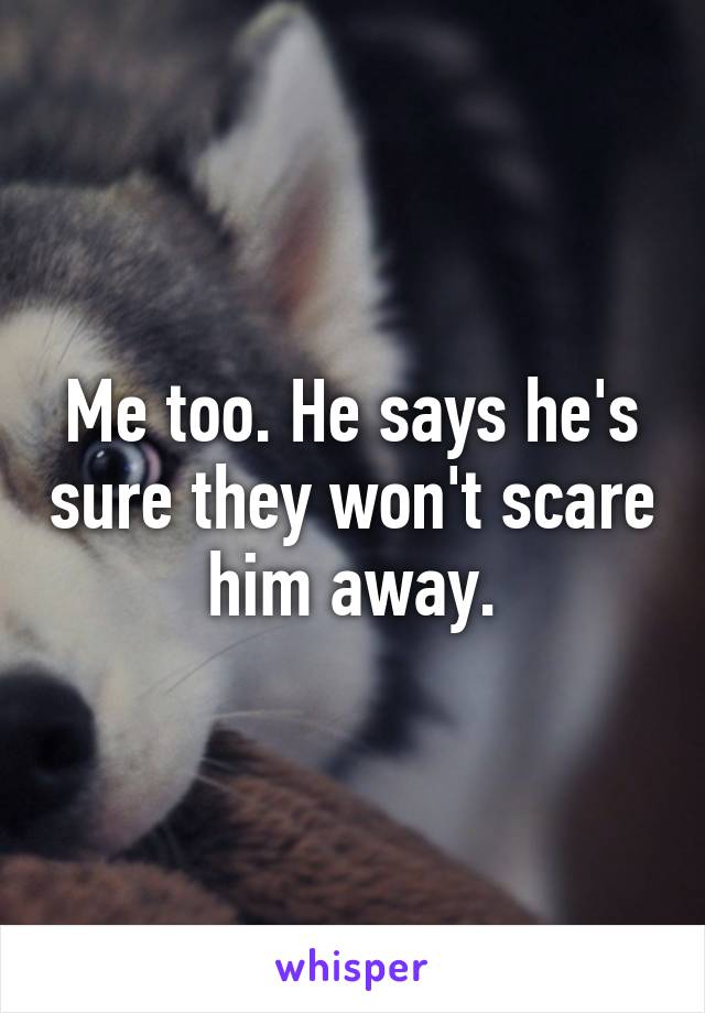 Me too. He says he's sure they won't scare him away.