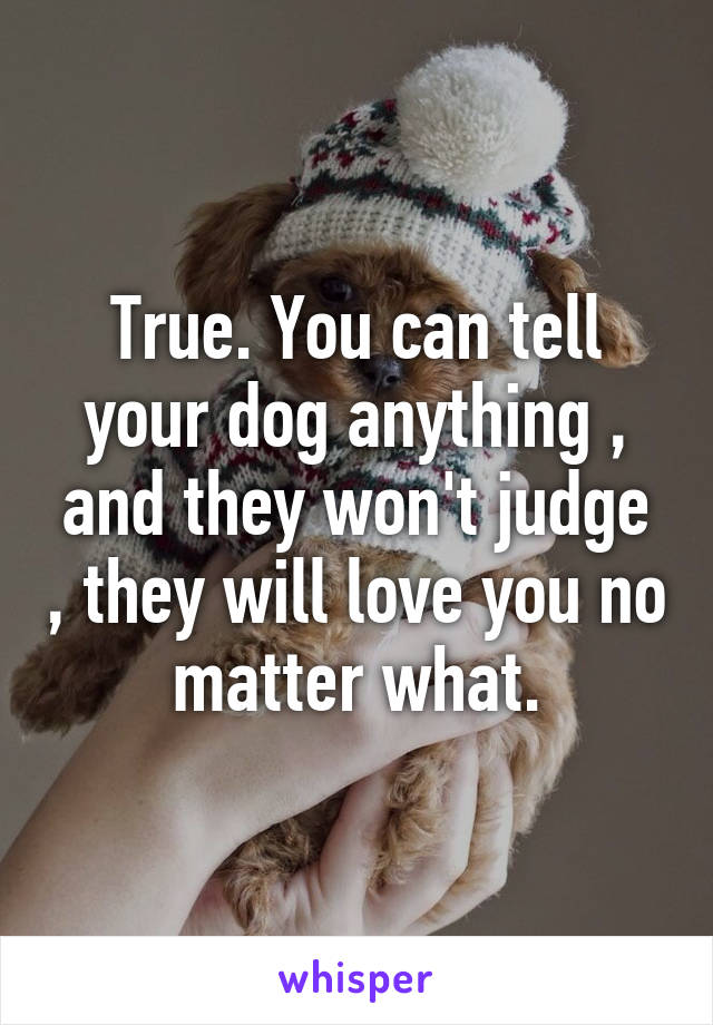 True. You can tell your dog anything , and they won't judge , they will love you no matter what.