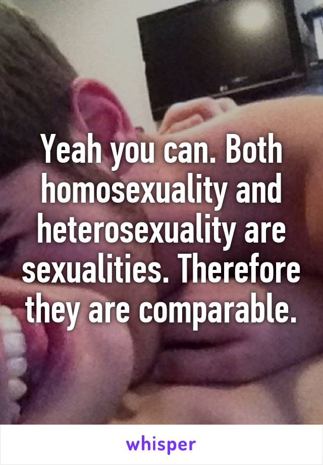 Yeah you can. Both homosexuality and heterosexuality are sexualities. Therefore they are comparable.