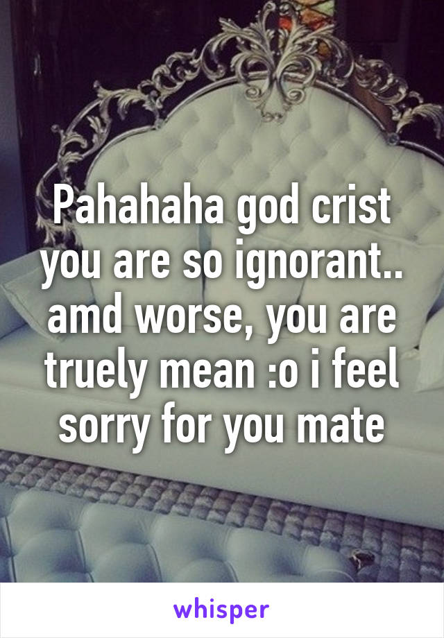 Pahahaha god crist you are so ignorant.. amd worse, you are truely mean :o i feel sorry for you mate