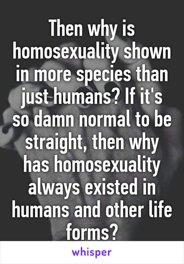 Then why is homosexuality shown in more species than just humans? If it's so damn normal to be straight, then why has homosexuality always existed in humans and other life forms?