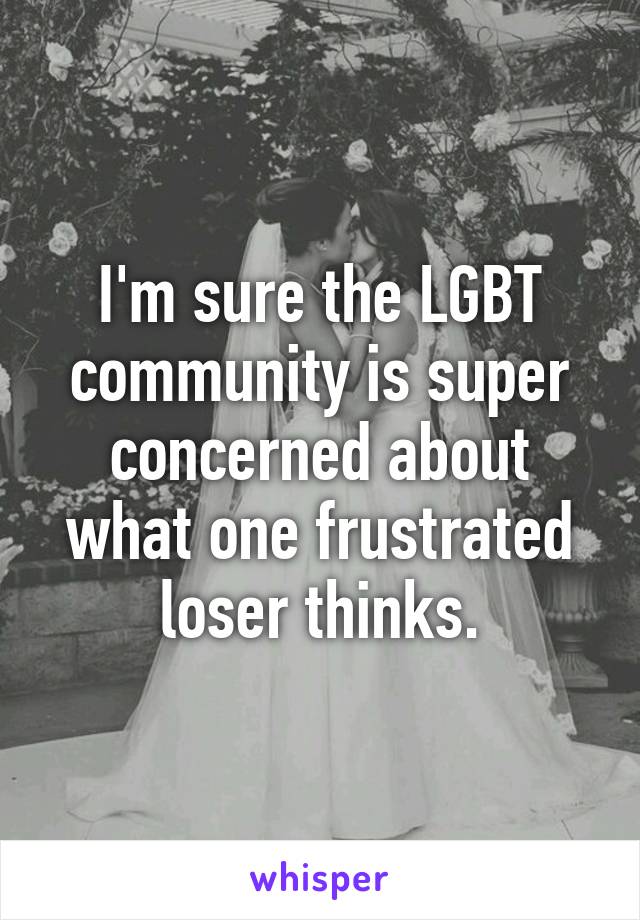 I'm sure the LGBT community is super concerned about what one frustrated loser thinks.