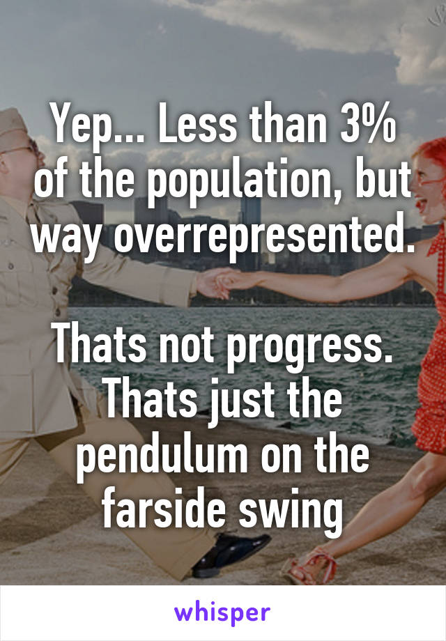 Yep... Less than 3% of the population, but way overrepresented.

Thats not progress. Thats just the pendulum on the farside swing