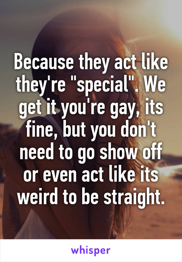 Because they act like they're "special". We get it you're gay, its fine, but you don't need to go show off or even act like its weird to be straight.