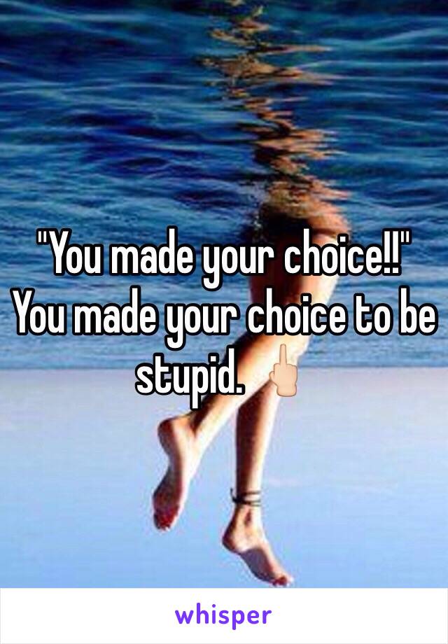 "You made your choice!!"
You made your choice to be stupid. 🖕🏻