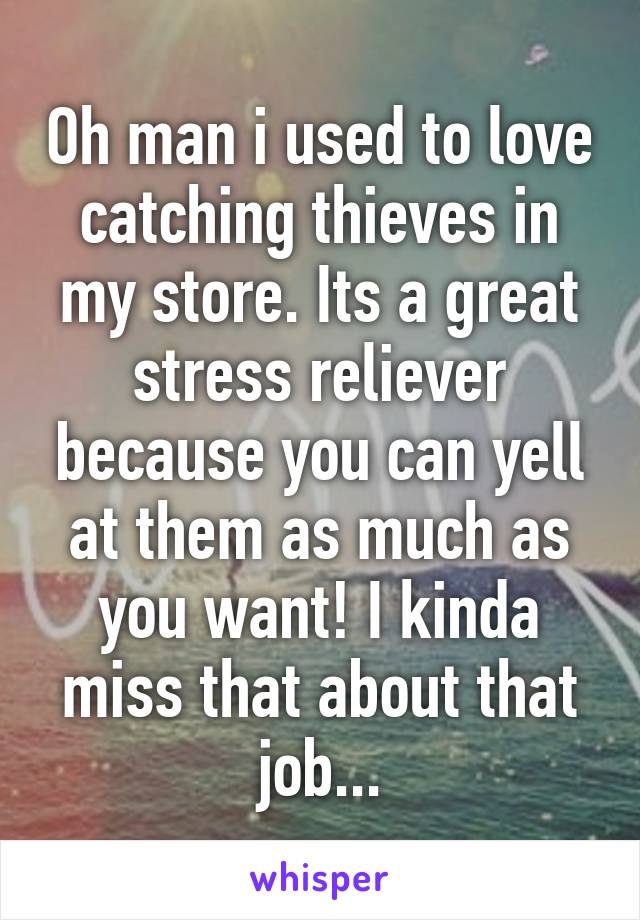 Oh man i used to love catching thieves in my store. Its a great stress reliever because you can yell at them as much as you want! I kinda miss that about that job...