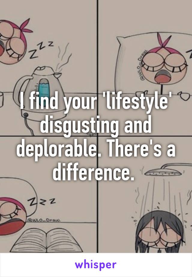 I find your 'lifestyle' disgusting and deplorable. There's a difference. 