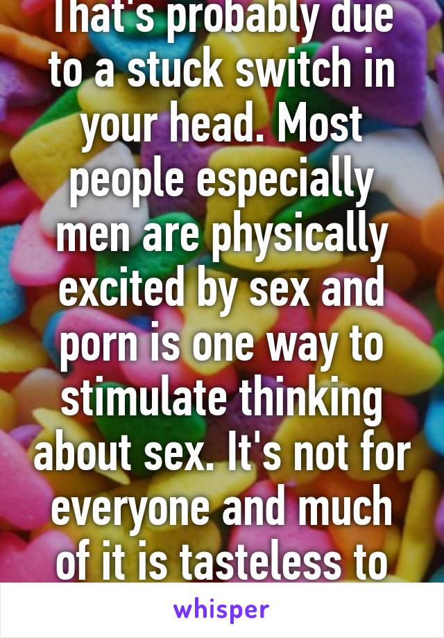 That's probably due to a stuck switch in your head. Most people especially men are physically excited by sex and porn is one way to stimulate thinking about sex. It's not for everyone and much of it is tasteless to intelligent people. 