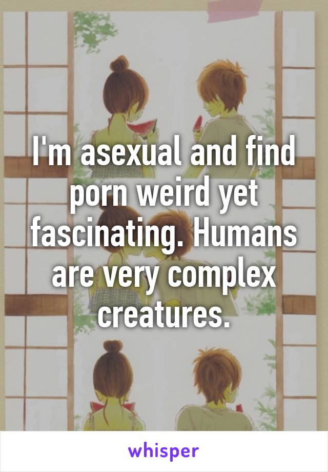 I'm asexual and find porn weird yet fascinating. Humans are very complex creatures.