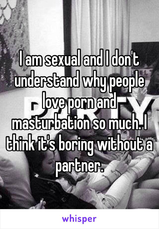 I am sexual and I don't understand why people love porn and masturbation so much. I think it's boring without a partner.