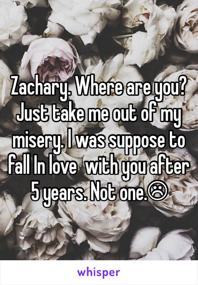 Zachary. Where are you? Just take me out of my misery. I was suppose to fall In love  with you after 5 years. Not one.☹ 