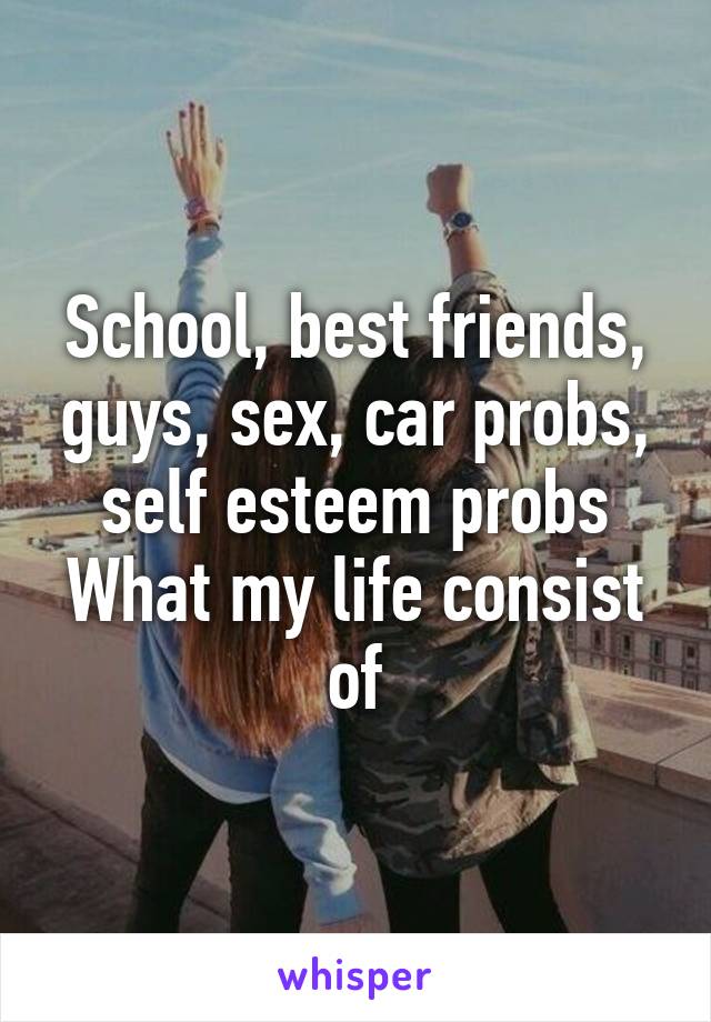 School, best friends, guys, sex, car probs, self esteem probs
What my life consist of