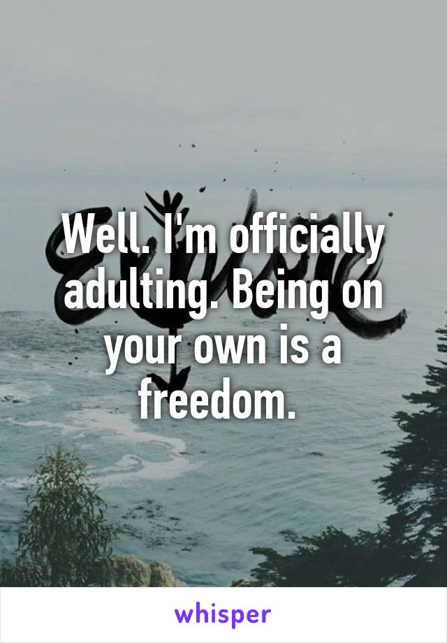 Well. I'm officially adulting. Being on your own is a freedom. 