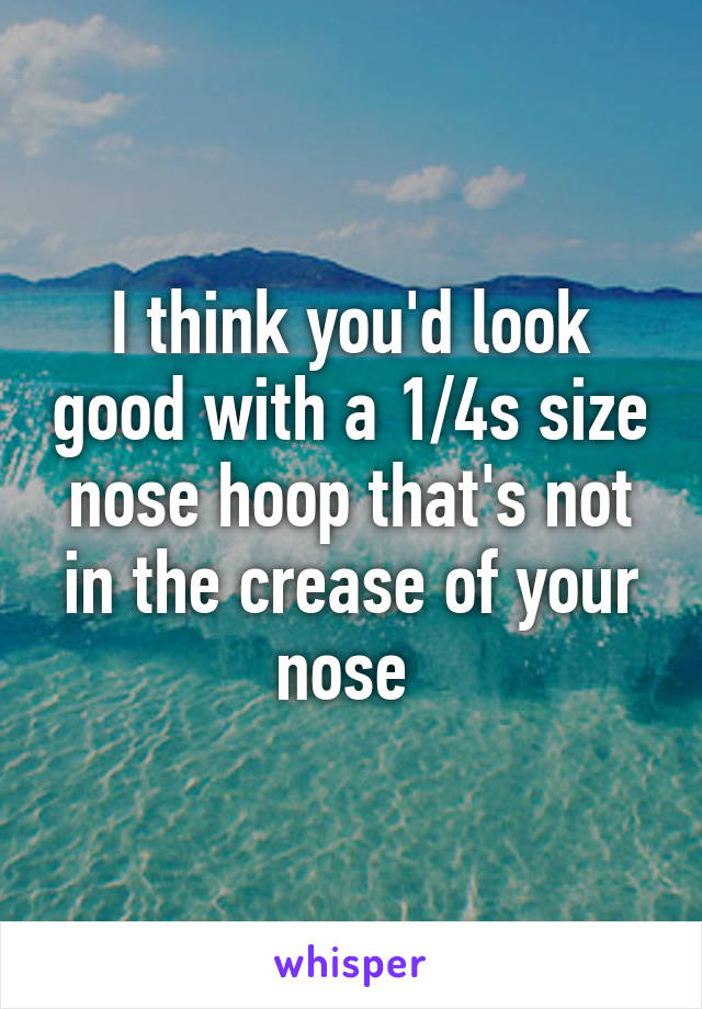 I think you'd look good with a 1/4s size nose hoop that's not in the crease of your nose 