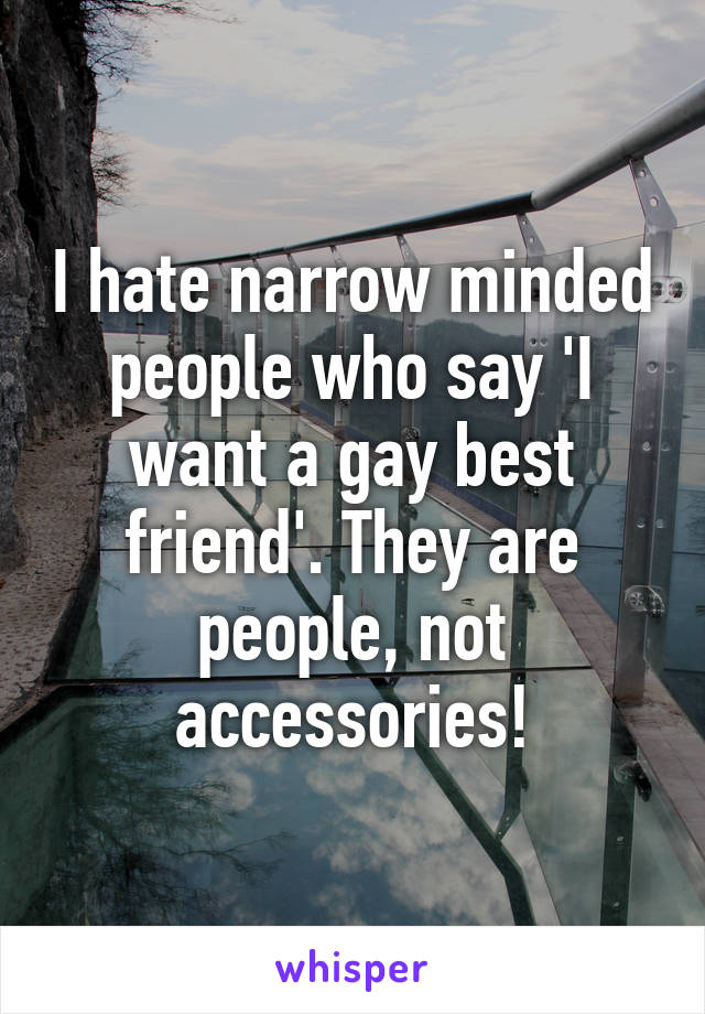 I hate narrow minded people who say 'I want a gay best friend'. They are people, not accessories!