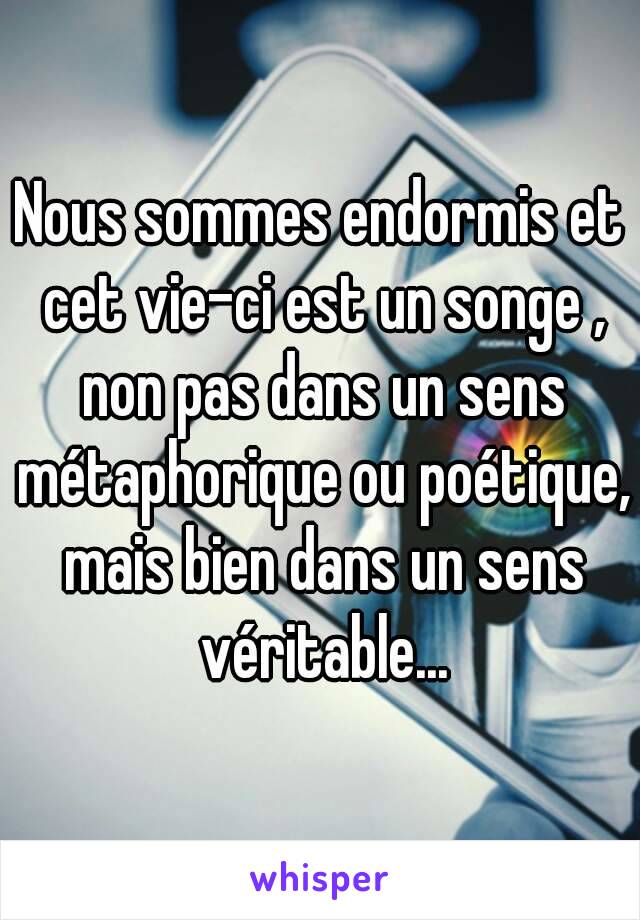 Nous sommes endormis et cet vie-ci est un songe , non pas dans un sens métaphorique ou poétique, mais bien dans un sens véritable...