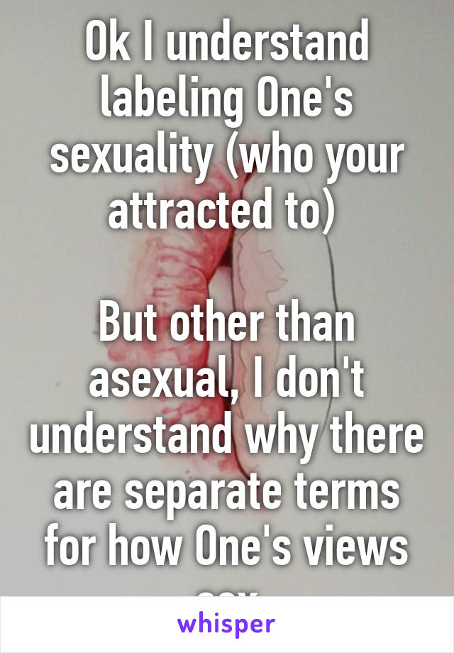 Ok I understand labeling One's sexuality (who your attracted to) 

But other than asexual, I don't understand why there are separate terms for how One's views sex