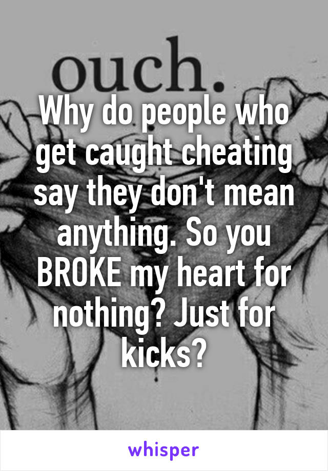 Why do people who get caught cheating say they don't mean anything. So you BROKE my heart for nothing? Just for kicks?