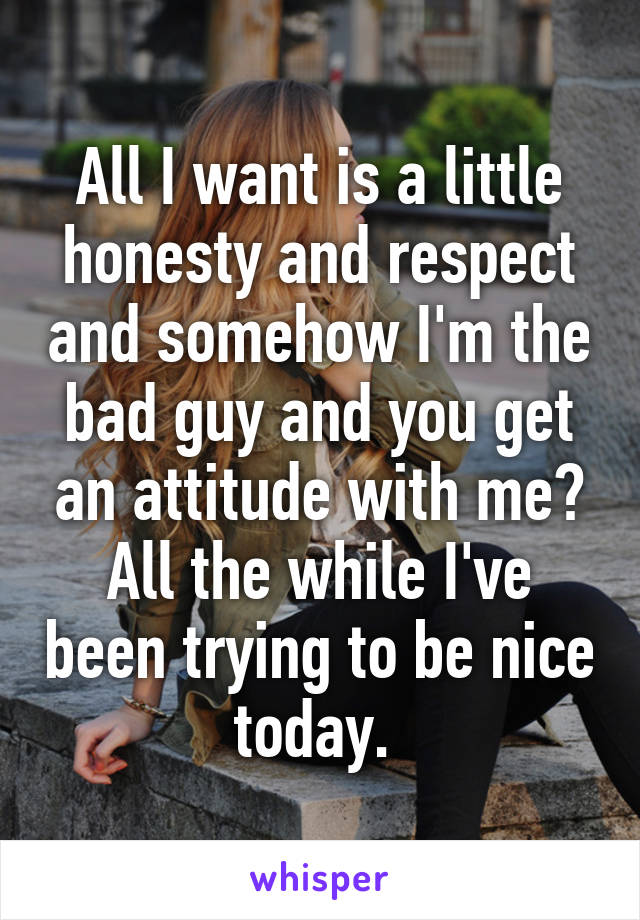 All I want is a little honesty and respect and somehow I'm the bad guy and you get an attitude with me? All the while I've been trying to be nice today. 