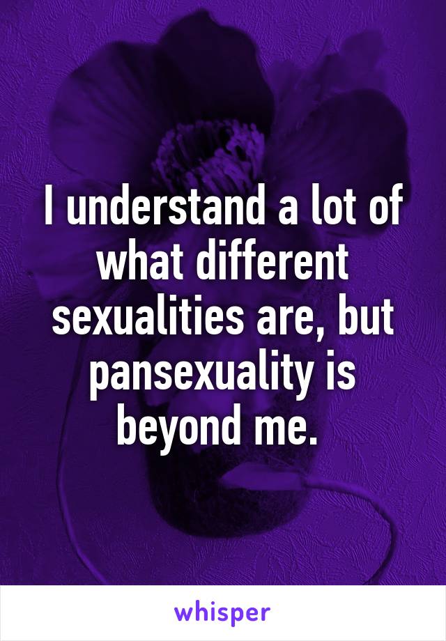 I understand a lot of what different sexualities are, but pansexuality is beyond me. 