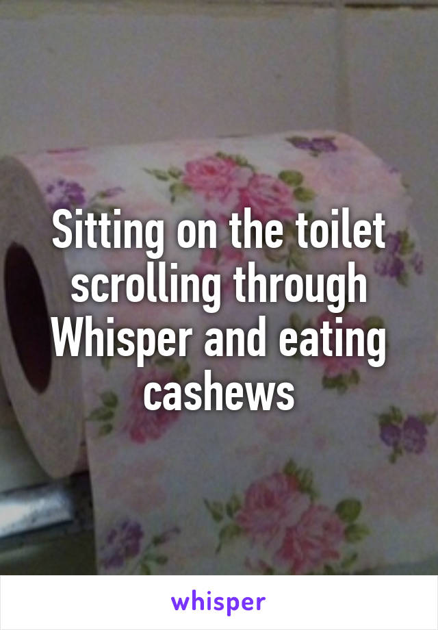 Sitting on the toilet scrolling through Whisper and eating cashews