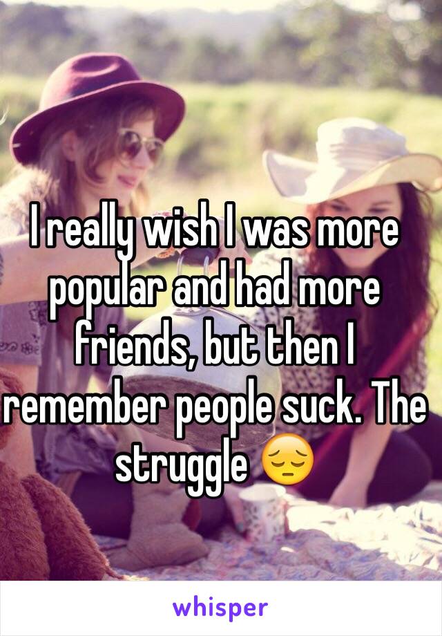 I really wish I was more popular and had more friends, but then I remember people suck. The struggle 😔