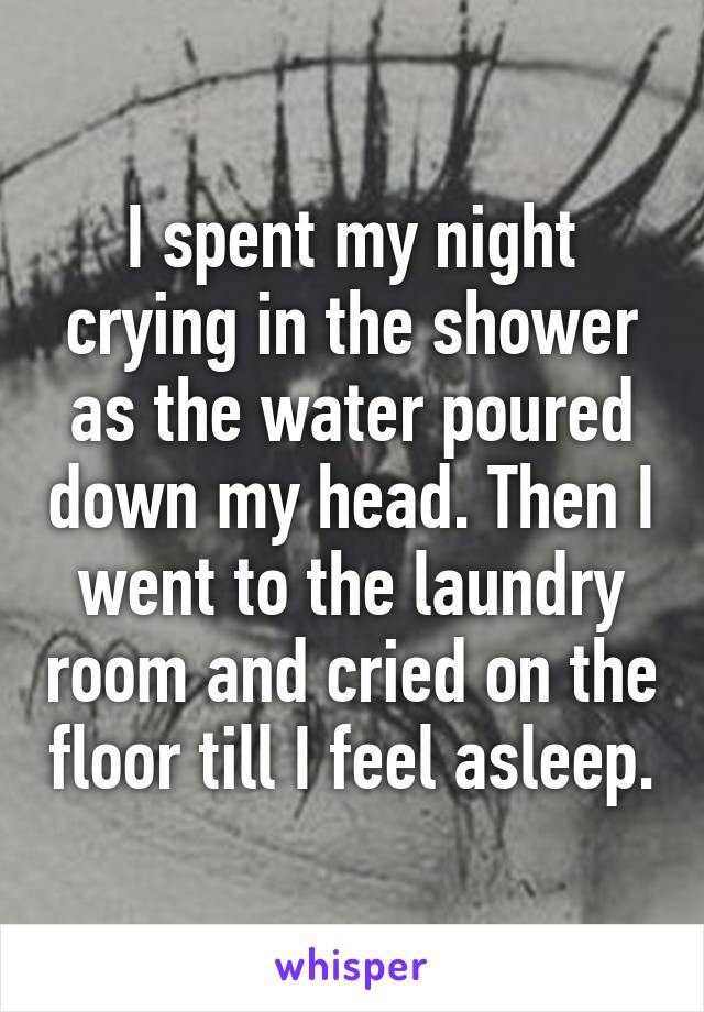 I spent my night crying in the shower as the water poured down my head. Then I went to the laundry room and cried on the floor till I feel asleep.