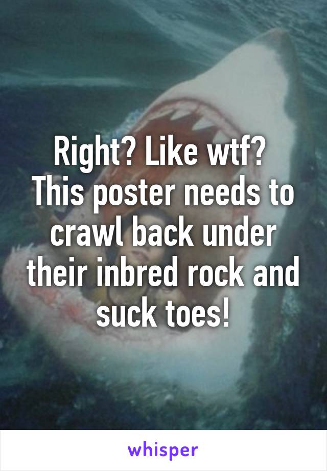 Right? Like wtf? 
This poster needs to crawl back under their inbred rock and suck toes!