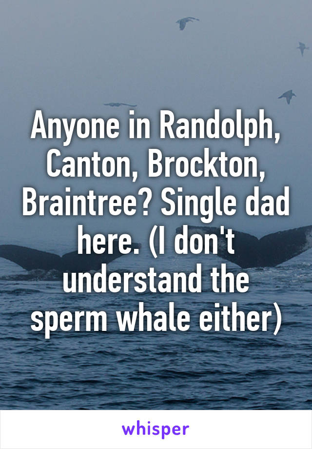 Anyone in Randolph, Canton, Brockton, Braintree? Single dad here. (I don't understand the sperm whale either)