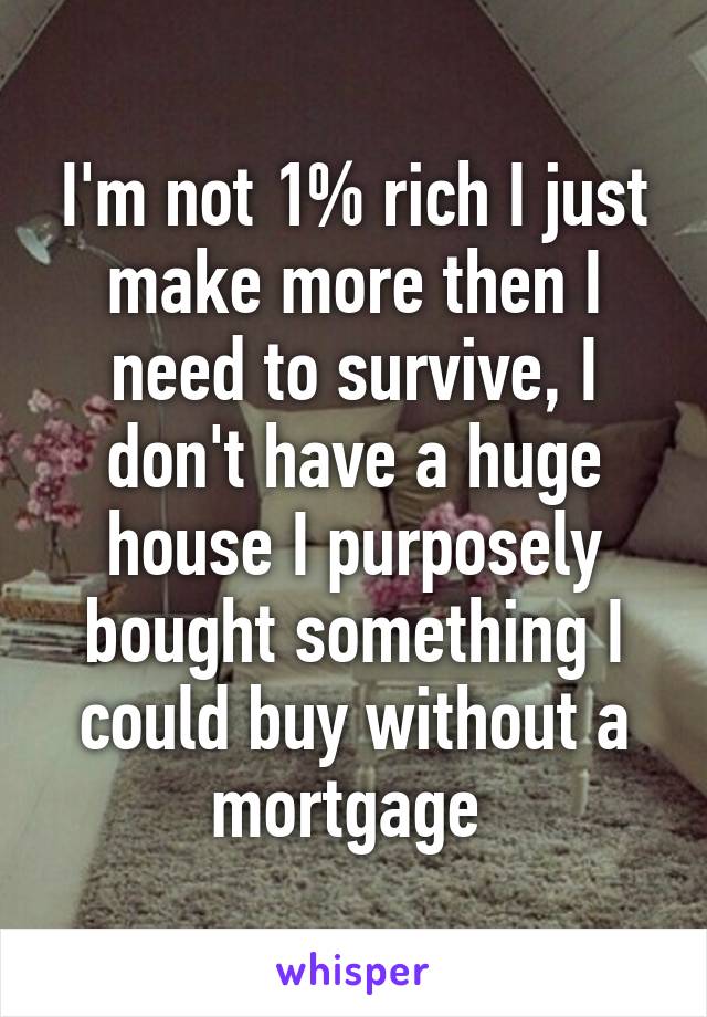 I'm not 1% rich I just make more then I need to survive, I don't have a huge house I purposely bought something I could buy without a mortgage 