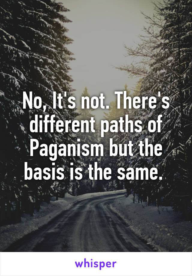 No, It's not. There's different paths of Paganism but the basis is the same. 