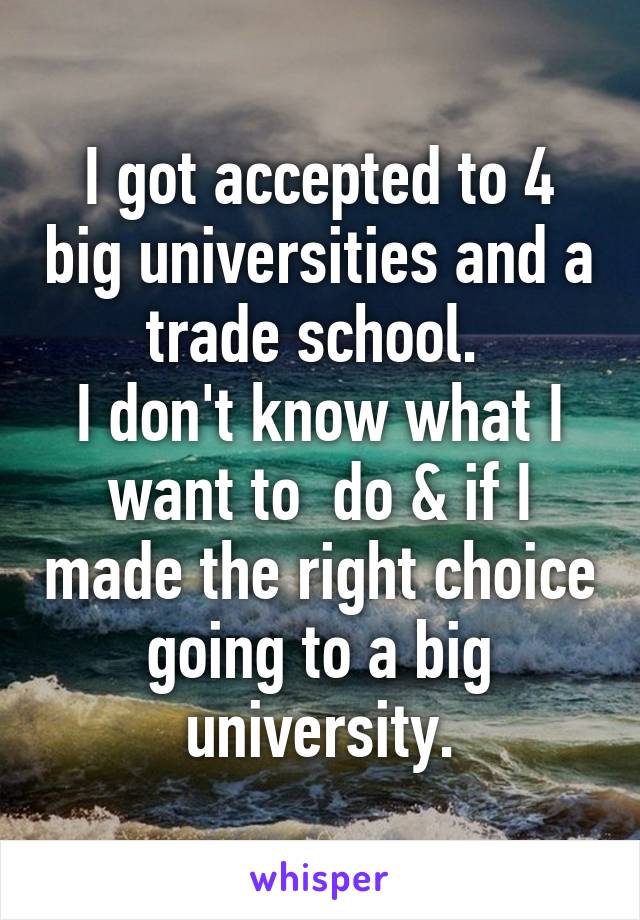 I got accepted to 4 big universities and a trade school. 
I don't know what I want to  do & if I made the right choice going to a big university.