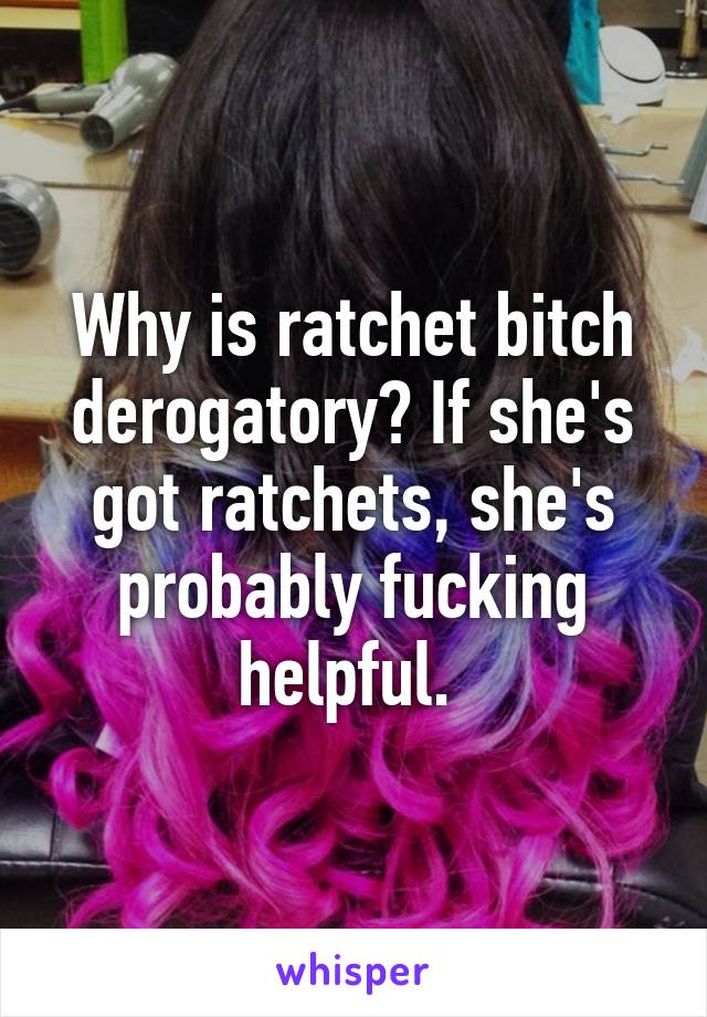 Why is ratchet bitch derogatory? If she's got ratchets, she's probably fucking helpful. 