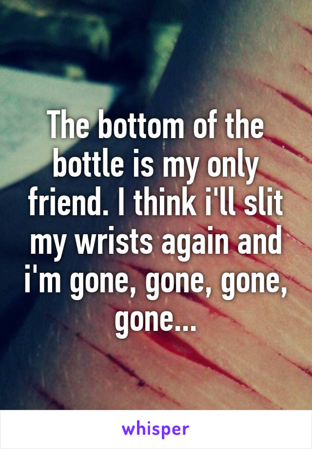 The bottom of the bottle is my only friend. I think i'll slit my wrists again and i'm gone, gone, gone, gone...