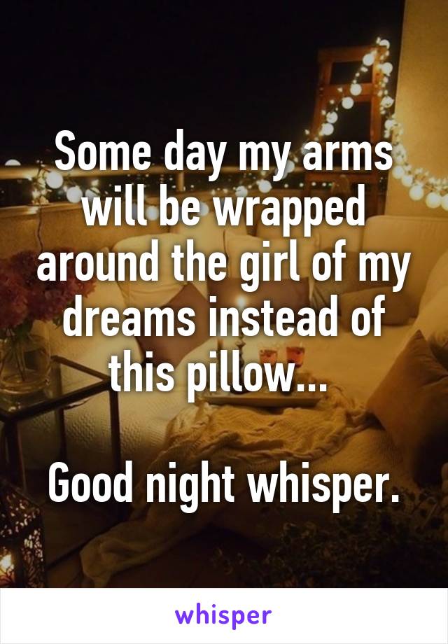 Some day my arms will be wrapped around the girl of my dreams instead of this pillow... 

Good night whisper.