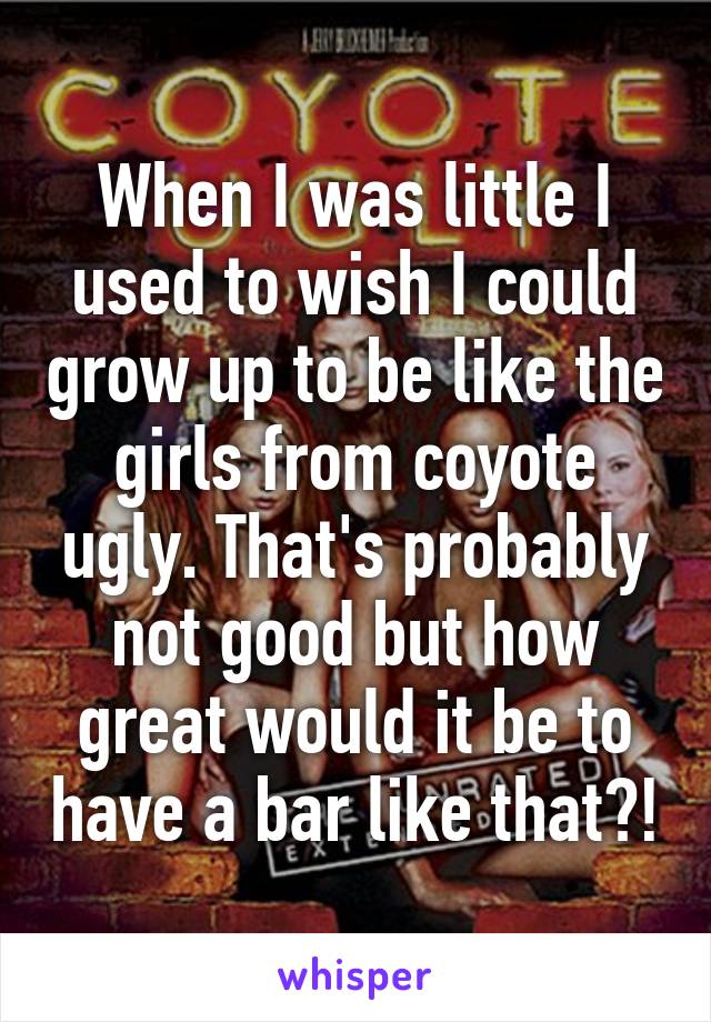 When I was little I used to wish I could grow up to be like the girls from coyote ugly. That's probably not good but how great would it be to have a bar like that?!