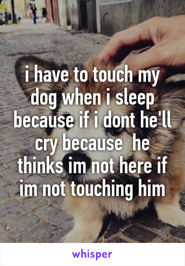 i have to touch my dog when i sleep because if i dont he'll cry because  he thinks im not here if im not touching him