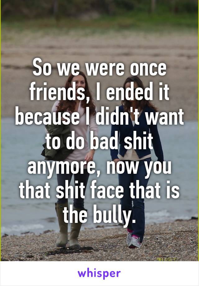 So we were once friends, I ended it because I didn't want to do bad shit anymore, now you that shit face that is the bully.