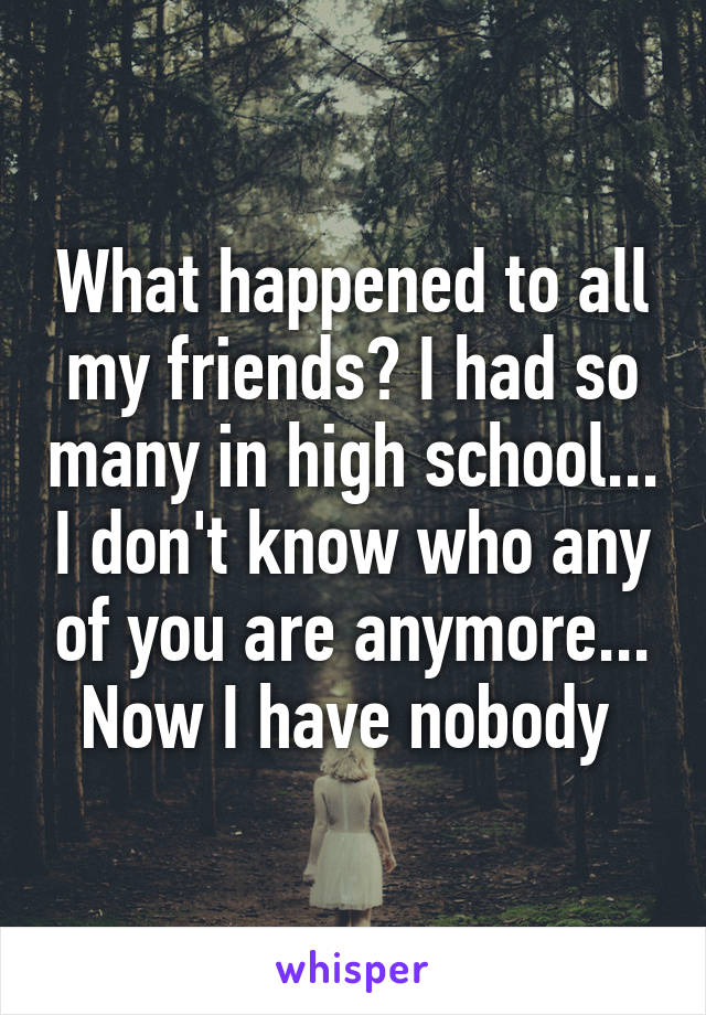 What happened to all my friends? I had so many in high school... I don't know who any of you are anymore... Now I have nobody 