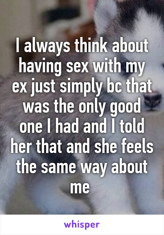 I always think about having sex with my ex just simply bc that was the only good one I had and I told her that and she feels the same way about me 