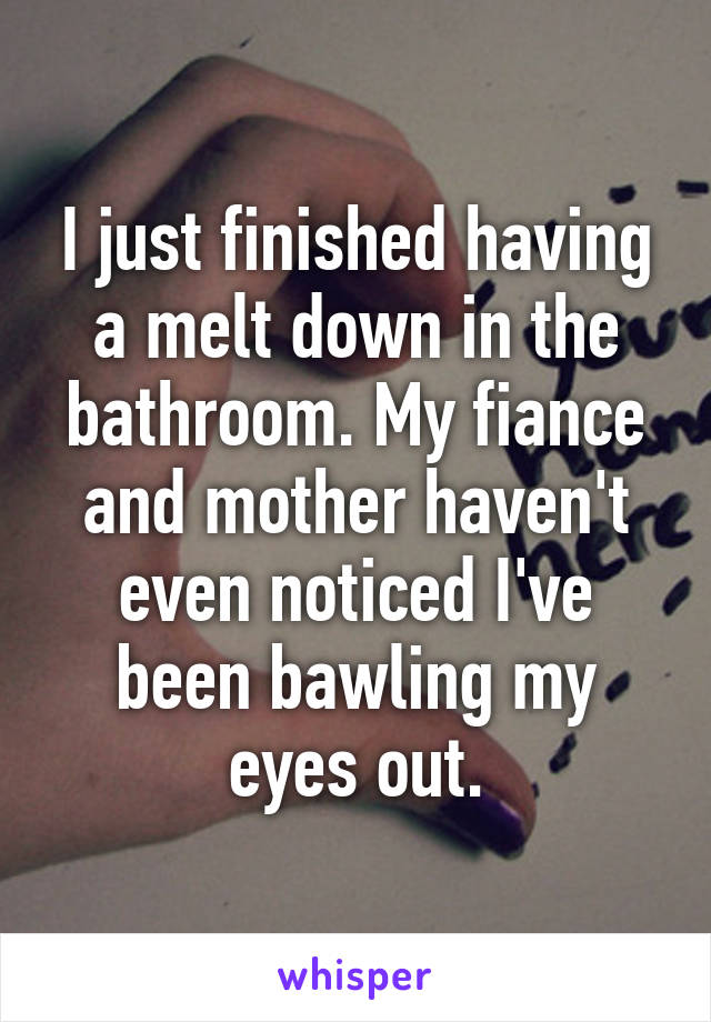 I just finished having a melt down in the bathroom. My fiance and mother haven't even noticed I've been bawling my eyes out.