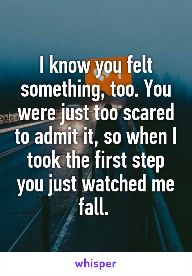 I know you felt something, too. You were just too scared to admit it, so when I took the first step you just watched me fall. 