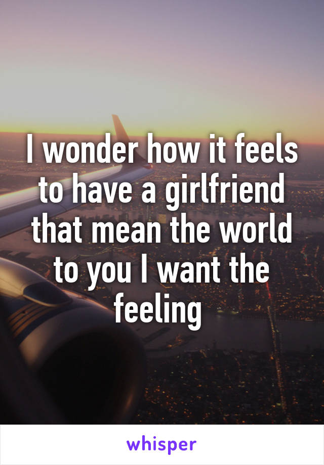 I wonder how it feels to have a girlfriend that mean the world to you I want the feeling 