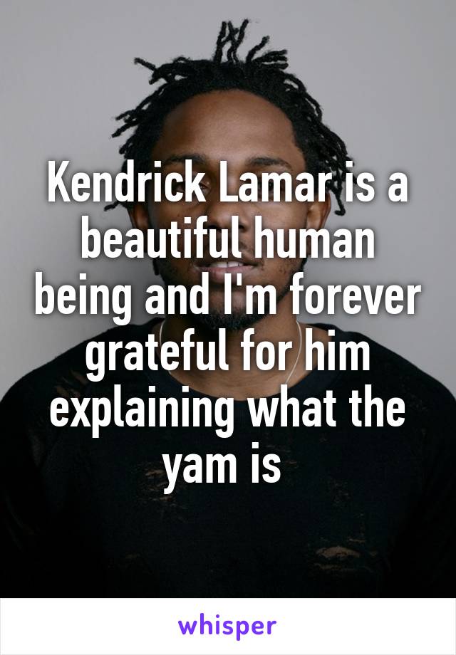 Kendrick Lamar is a beautiful human being and I'm forever grateful for him explaining what the yam is 