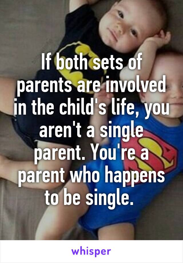 If both sets of parents are involved in the child's life, you aren't a single parent. You're a parent who happens to be single. 