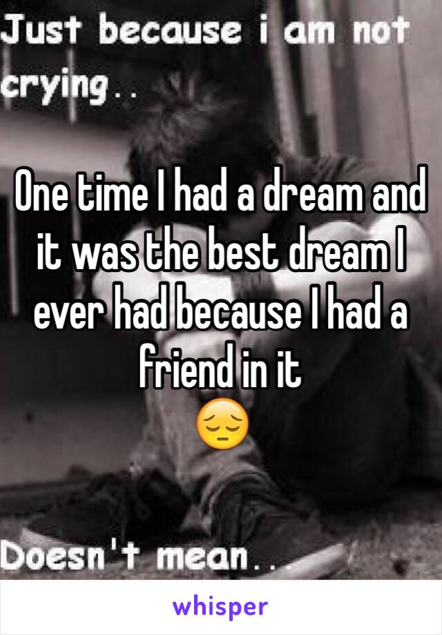 One time I had a dream and it was the best dream I ever had because I had a friend in it
😔